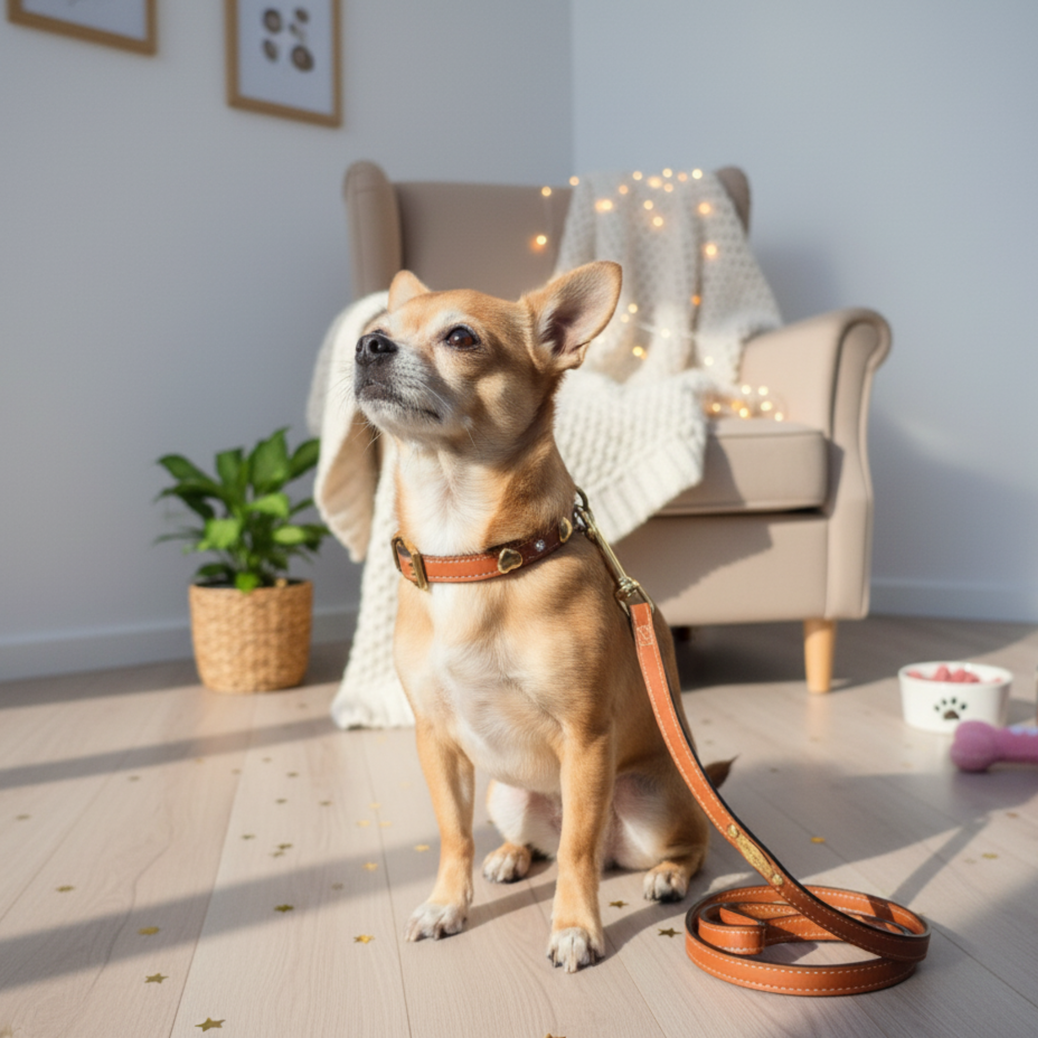 Set Collare con Cristalli e Guinzaglio in Pelle per Cani